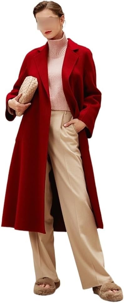 Red Cashmere Mid-Length Coat: High-end double-sided cashmere and tweed jacket for women. Perfect for fall and winter elegance (M Code/Size Medium).