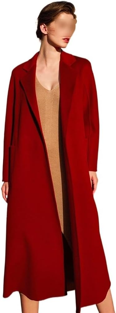 Red Cashmere Mid-Length Coat: High-end double-sided cashmere and tweed jacket for women. Perfect for fall and winter elegance (M Code/Size Medium).