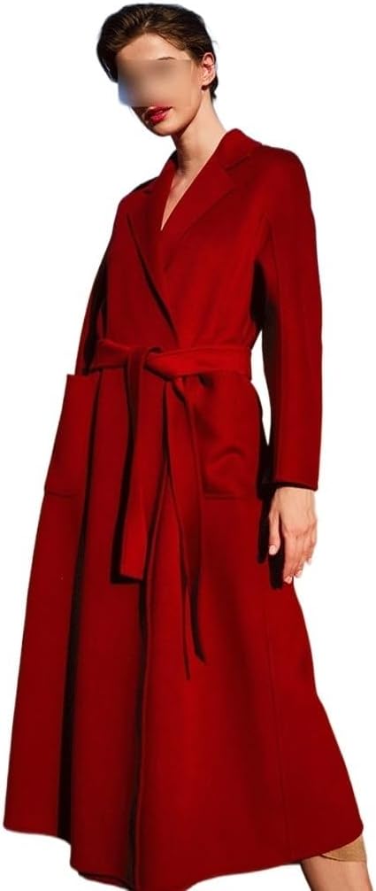 Red Cashmere Mid-Length Coat: High-end double-sided cashmere and tweed jacket for women. Perfect for fall and winter elegance (M Code/Size Medium).