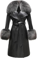 Faux Fur Trim Trench Coat: Women's autumn and winter long coat featuring an elegant hair collar and matching cuffs for a stylish, warm silhouette.