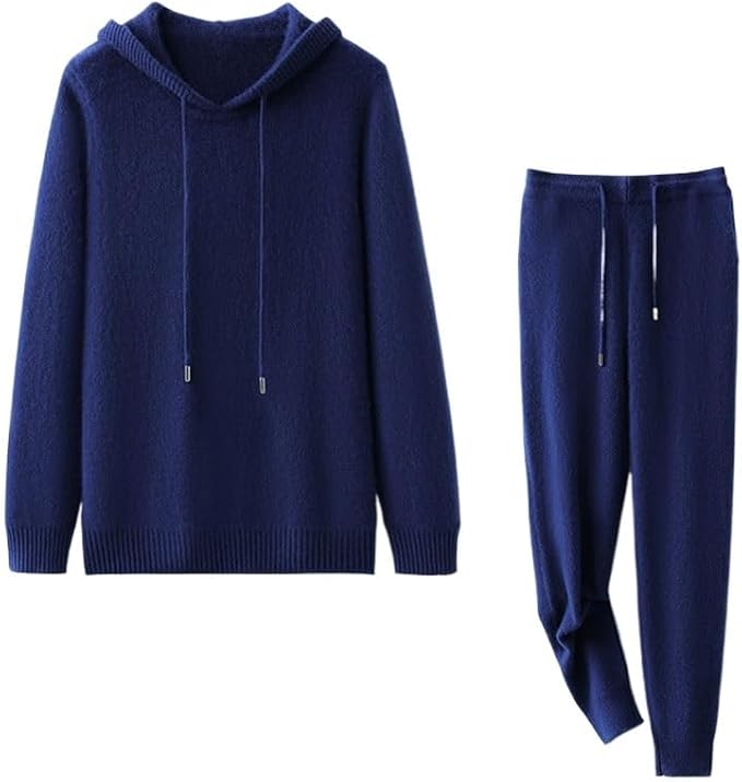 Men's Knitted Lounge Set: Thickened outdoor jogging suit featuring a fashion-forward hooded knitted top paired with skinny pants. Perfect for casual lounge or athletic sportswear.