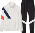 Splicing Running Suit: Thin, long-sleeve sports wear featuring a stand-up collar, causal contrast splicing, and full zipper. Perfect for gym and spring training.