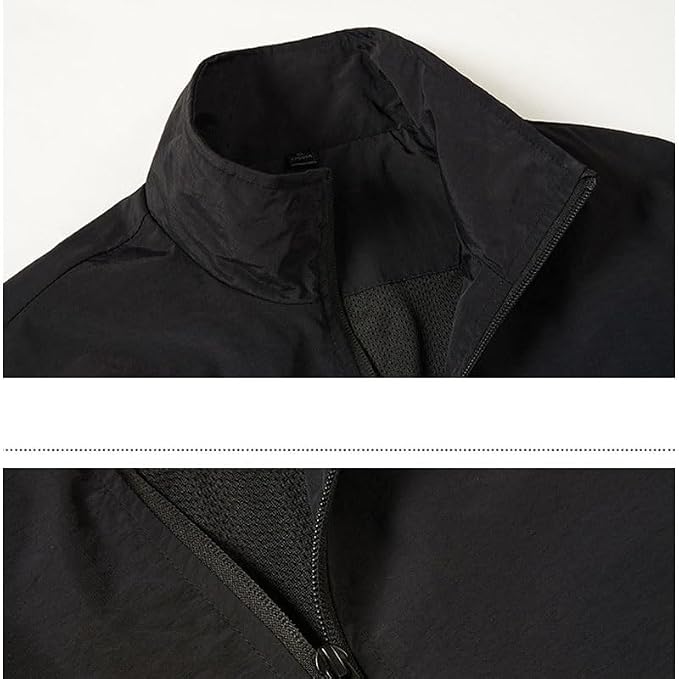 Splicing Running Suit: Thin, long-sleeve sports wear featuring a stand-up collar, causal contrast splicing, and full zipper. Perfect for gym and spring training.
