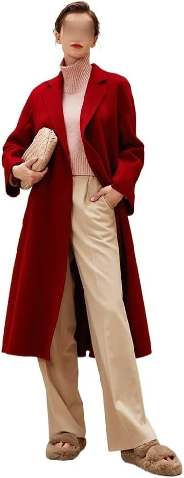 Red Cashmere Mid-Length Coat: High-end double-sided cashmere and tweed jacket for women. Perfect for fall and winter elegance (M Code/Size Medium).