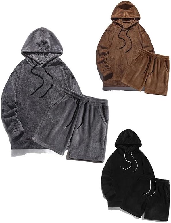 Men's Big Size Hooded Suit: Fashionable autumn and winter casual outerwear set featuring a personal long-sleeve jacket and comfortable hooded sweatshirt design.
