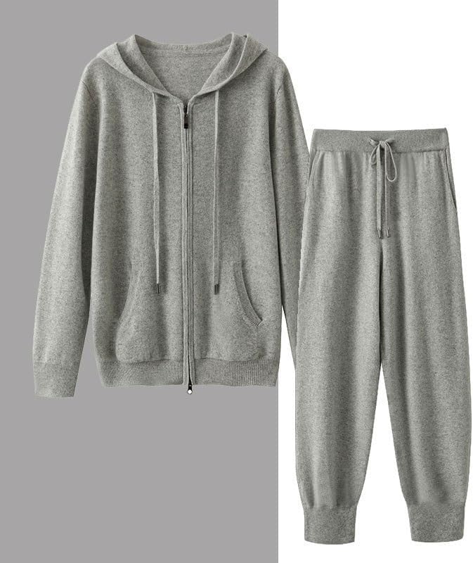 Cashmere Men's Sports Suit: Premium loose hooded sweatshirt and casual knitted cardigan large-size set, blending athletic comfort with soft cashmere luxury.