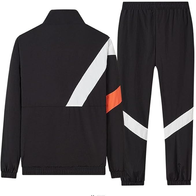 Splicing Running Suit: Thin, long-sleeve sports wear featuring a stand-up collar, causal contrast splicing, and full zipper. Perfect for gym and spring training.