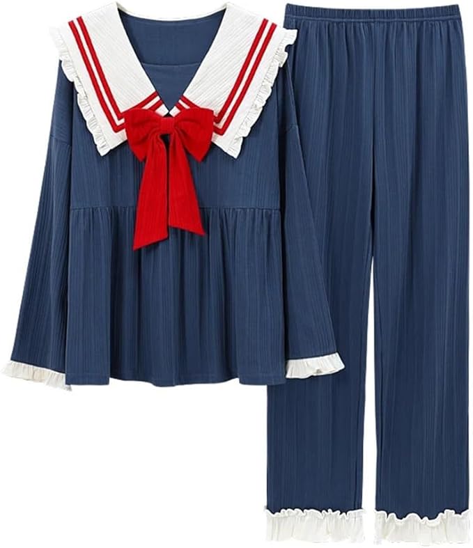 Cartoon Goose Pajamas: Women's spring cotton loungewear set featuring a cute goose print, two long-sleeved tops, and comfortable, loose-fitting trousers.