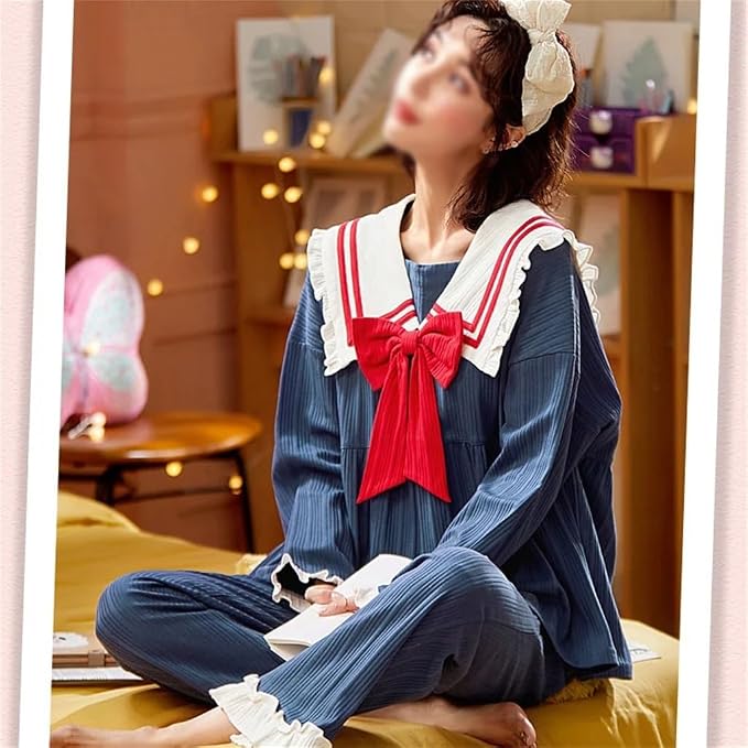 Cartoon Goose Pajamas: Women's spring cotton loungewear set featuring a cute goose print, two long-sleeved tops, and comfortable, loose-fitting trousers.